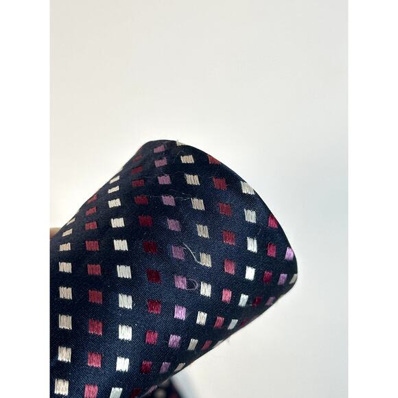 Beau Brummel Soho Silk Tie Navy Purple White Square Pattern Handmade Men’s - Picture 9 of 9